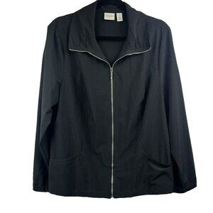 Chico's Weekends Jacket‎ Large Solid Black Lightweight Vented Full Zip Pockets